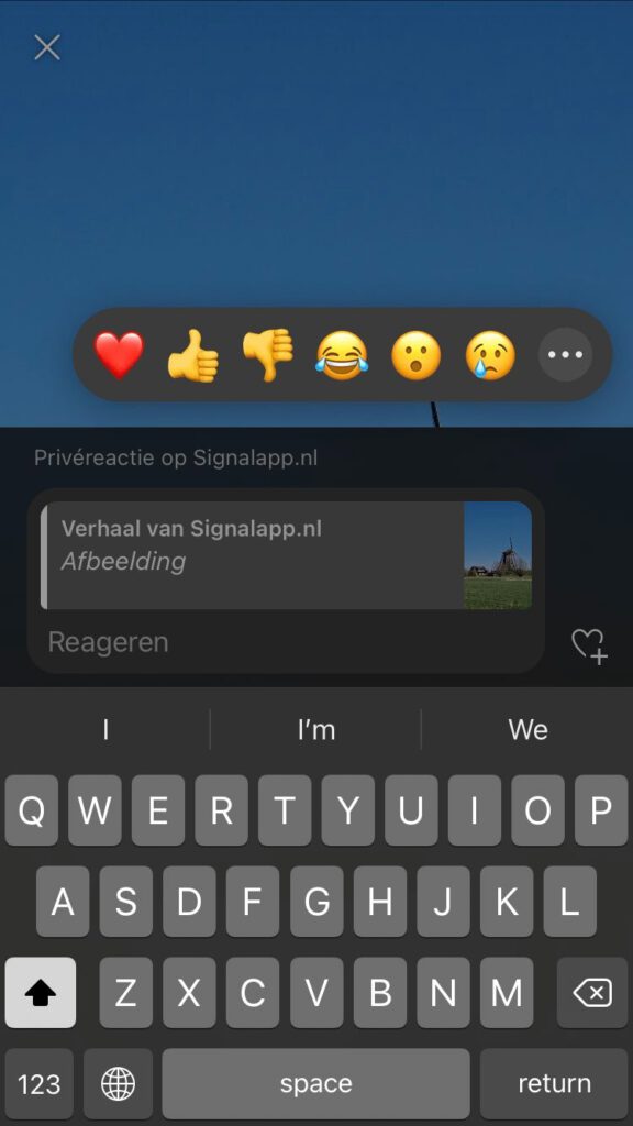 Signal App Emoji-Reacties Animatie Verhalen Screenshot iOS