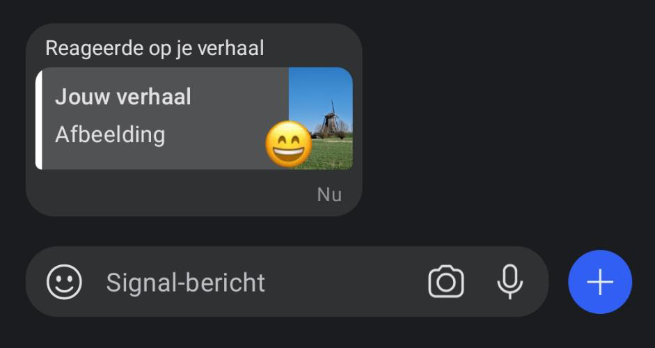 Signal App Ontvangen Emoji-Reactie Verhaal Screenshot
