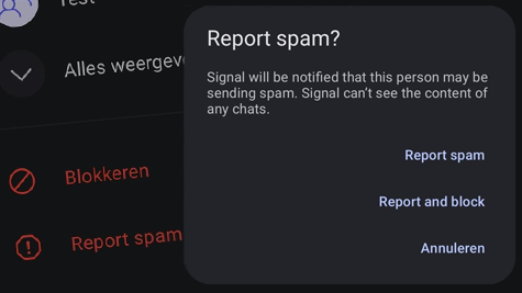 Signal update Android: spam op Signal rapporteren