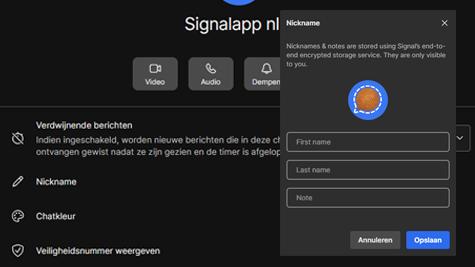 Signal update Desktop: bijnamen contacten en notities