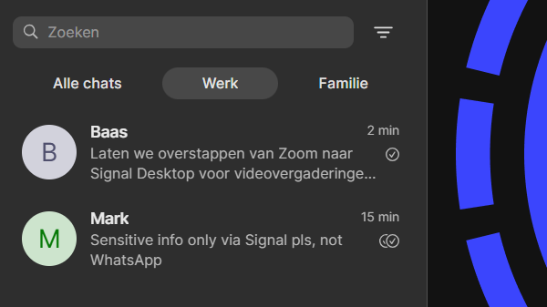 Grote update Signal Desktop laat je chats makkelijker terugvinden met chatmappen