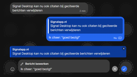 Signal Desktop update: citaat verwijderen uit geciteerde antwoorden