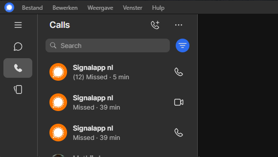 Signal App Desktop Beta Tabblad Oproepen