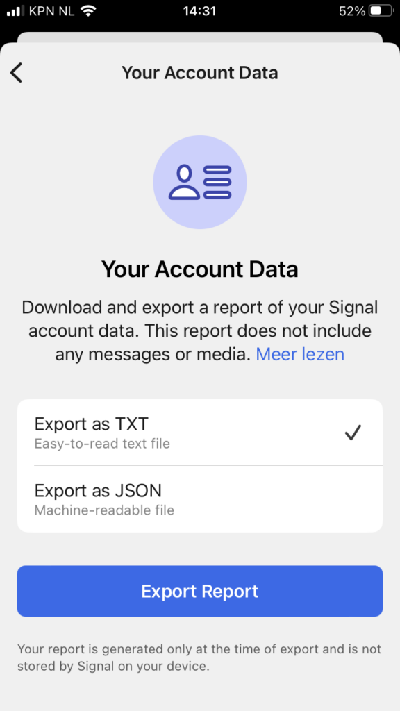 Signal App iOS Accountgegevens Exporteren
