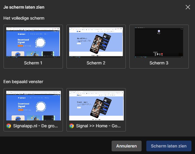 Signal Desktop Scherm Delen Tijdens Oproepen
