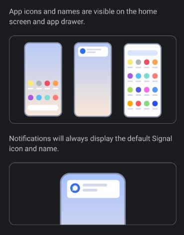 Het Signal app-icoontje kun je aanpassen in kleur en ontwerp zodat je je startscherm en overzicht van apps nog meer kunt personaliseren.